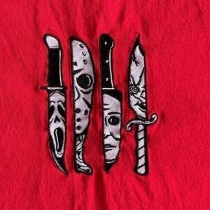 Horror Villian Knife Chucky, Jason, Ghostface, Myers Red Embroidered T-Shirt